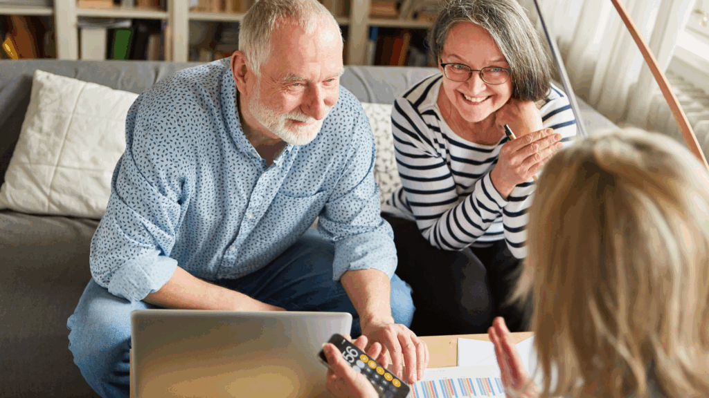 picture of a man and a woman talking to a financial advisor